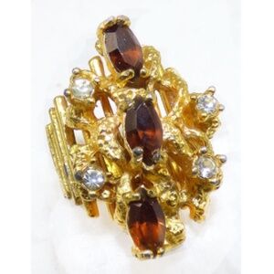 Aurora Jewelry Co Topaz Rhinestone Brutalist Ring